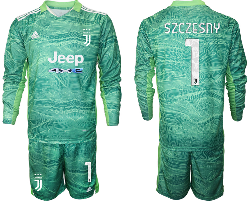 Men 2021-2022 Club Juventus green Goalkeeper Long Sleeve #1 Adidas Soccer Jersey